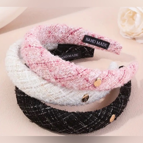 Boutique Accessories - Tweed Headband - White, Black PICK ONE